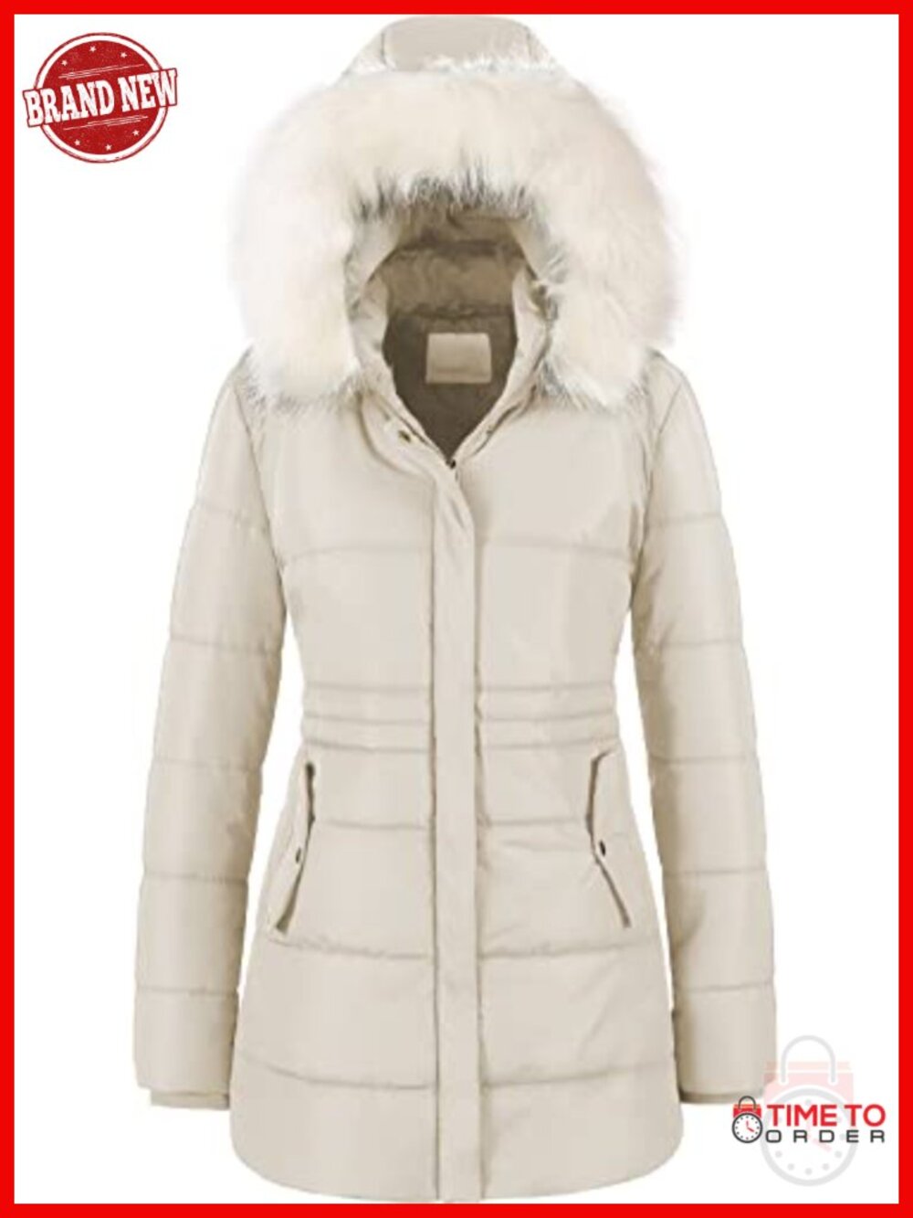 Winter Puffer Coat Long Parka Faux Fur Trim Waterproof Snow Jacket